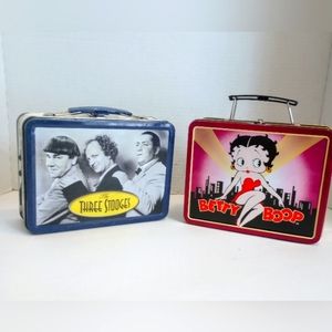 Betty Boop And The Three Stooges bundled lot of 2 metal lunchboxes, lunch pails